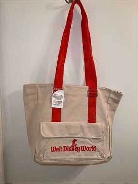 Walt Disney World Resort Canvas Tote Bag Beige Canvas with Orange Straps New
